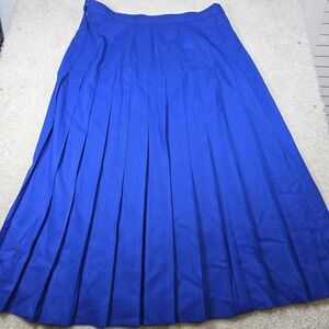 Vintage Talbots Skirt Womens 18 Blue Wool Pleated Midi Side Zip Preppy USA Made